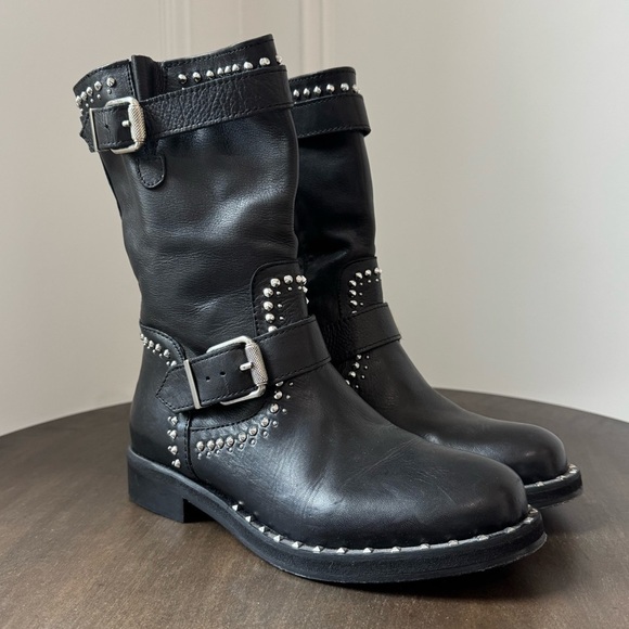 Charles David Whistler Black Leather Studded Moto Boots - Size 6 - EUC - Picture 2 of 10